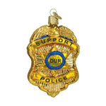 Old World Christmas Police Badge - One Ornament 3.75 Inch, Glass - Public Safety Service Authority 36129 (11155)
