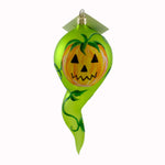 Pumpkin Ghost With Leaves - 6.5 Inch, Glass - Halloween Carved F31568 (21665)