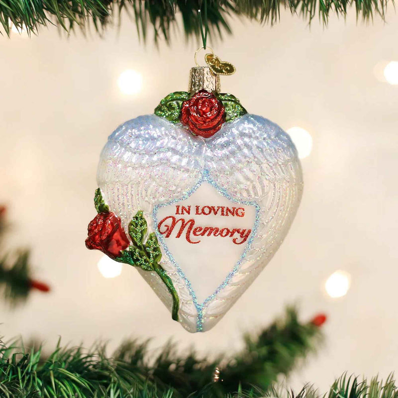 Old World Christmas 4.25 Inches In Loving Memory Glass Ornament Roses Dove Wings 30050 (28387)