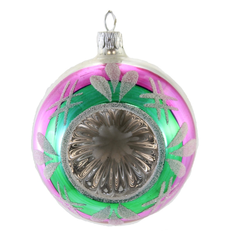Grn / Purple Ball W/ Reflector - One Glass Ornament 3.5 Inch, Glass - Ornament Czech Republic Bm876 (30782)