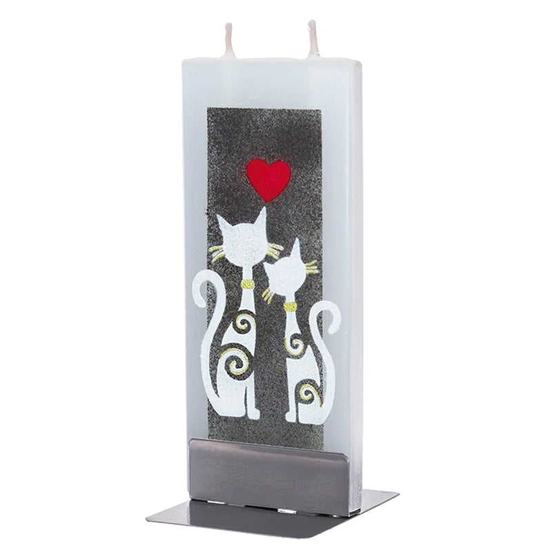 Home Decor Two Cat W/Red Heart Candle - - SBKGifts.com