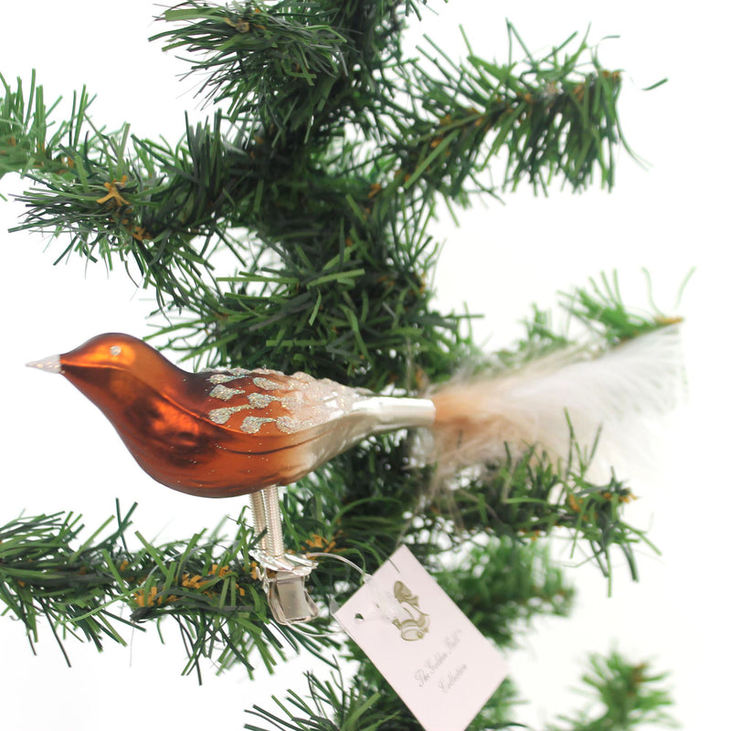 Golden Bell Collection Brown Bird W/ Feathers Glass Ornament Tree Forest Br728 (34446)