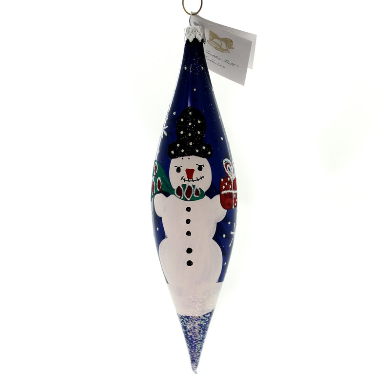Golden Bell Collection Teardrop With Snowman Glass Ornament Silver Trees Trb014 (34521)