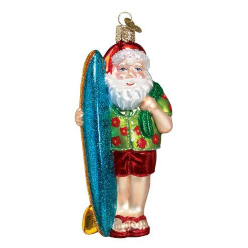 Old World Christmas Surfer Santa - One Ornament 5.25 Inch, Glass - Ornament Beach Ocean 40060 (36824)