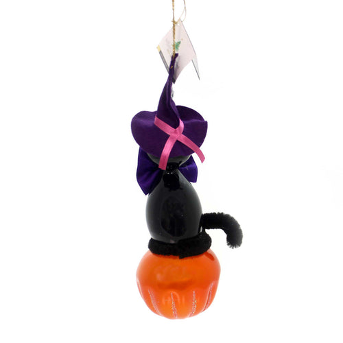 De Carlini Italian Ornaments Black Cat On Pumpkin - - SBKGifts.com