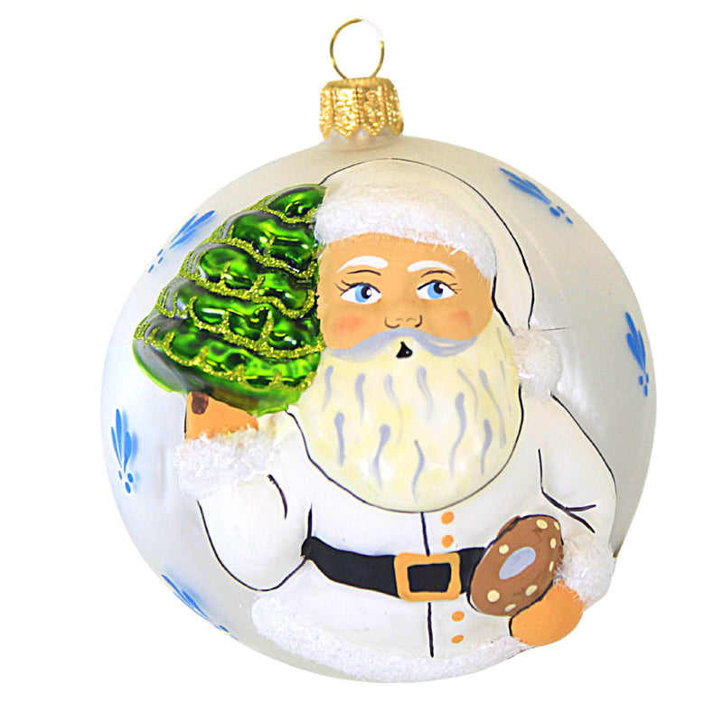 Vaillancourt Folk Art Jingle Ball With Swag Santa - 1 Ornament 3.25 Inch, Glass - Hand Painted Poland Or18503 (38214)
