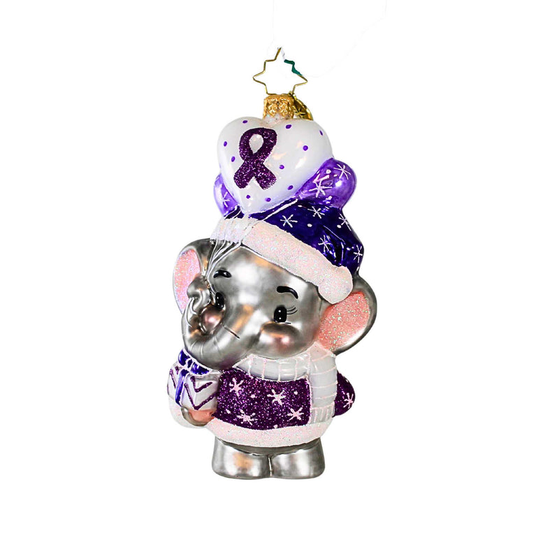 Christopher Radko Company Never Forget Elephant - One Ornament 5.5 Inch, Glass - Charity Awareness Alzheimers 1020014 (40517)