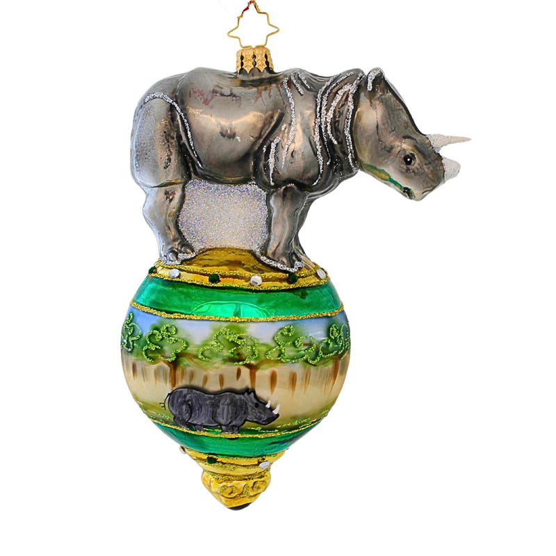 Christopher Radko Company Rambunctious Rhino - One Ornament 6.5 Inch, Glass - Endangered Wildlife 1019765 (40542)