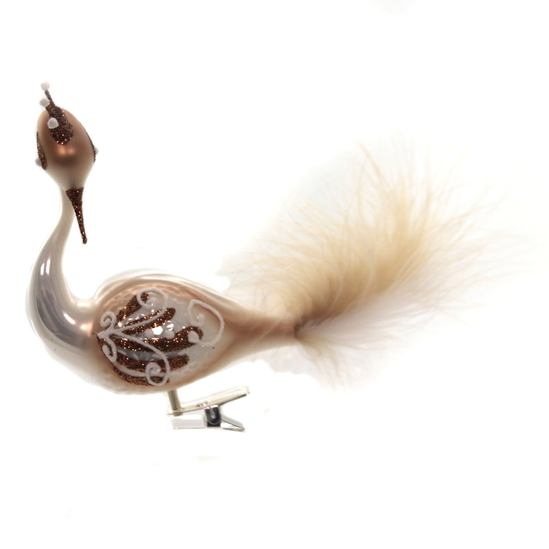 Brown & Copper Clip On Peacock - 4.25 Inch, Glass - Ornament Bird Feather Crown Br486 (42546)