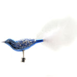 Blue Bird W/White Feather Tail - 2.5 Inch, Glass - Clip-On Ornament Br777 (42628)
