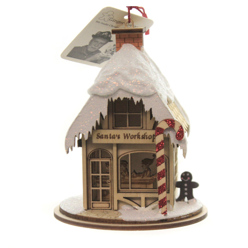 Ginger Cottages Santa's Workshop Wood Ornament House Candy Cane 80006 (45791)