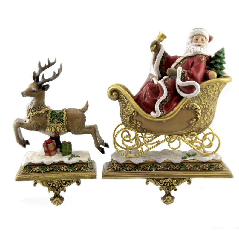 Christmas Santa/ Reindeer Stocking Holder Polyresin Sleigh Presents 37011. (46110)