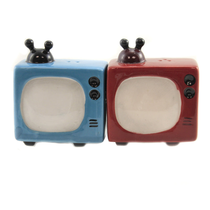 Retro Television - One Set Salt And Pepper Shaker 3.25 Inch, Ceramic - Antenna Console Rabbit Ears 10399 (46387)