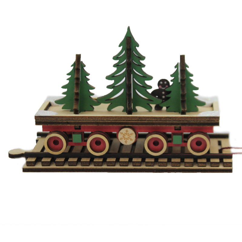 Ginger Cottages Santa's Np Express Flat Car - One Figurine 3 Inch, Wood - North Pole Train 80037 (47143)
