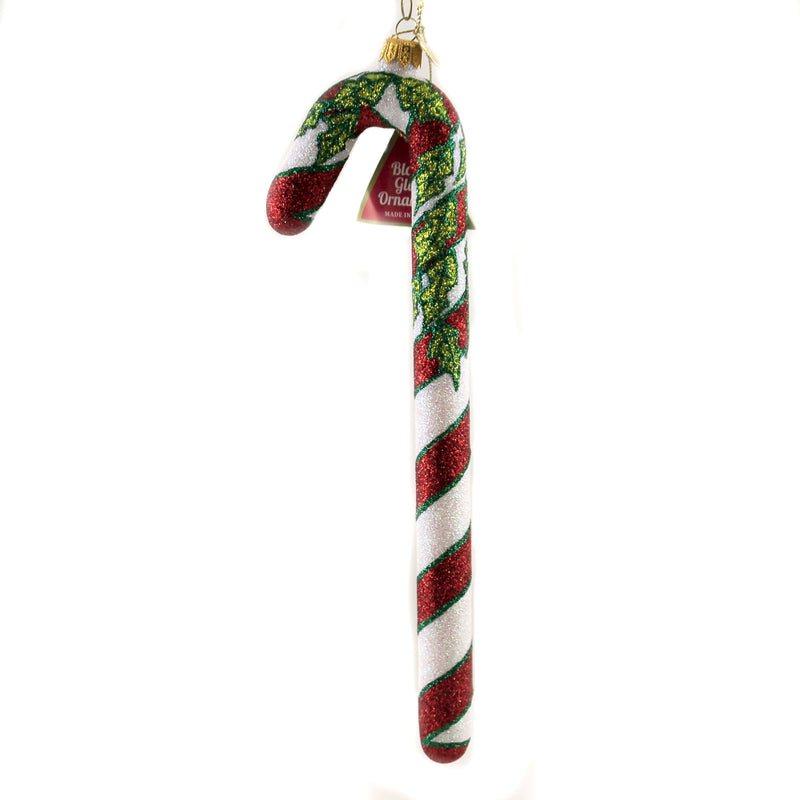 10.25 " Holly Leaf Candy Cane - 1 Ornament 10.25 Inch, Glass - Ornament Sweet Candies 09763 (47318)