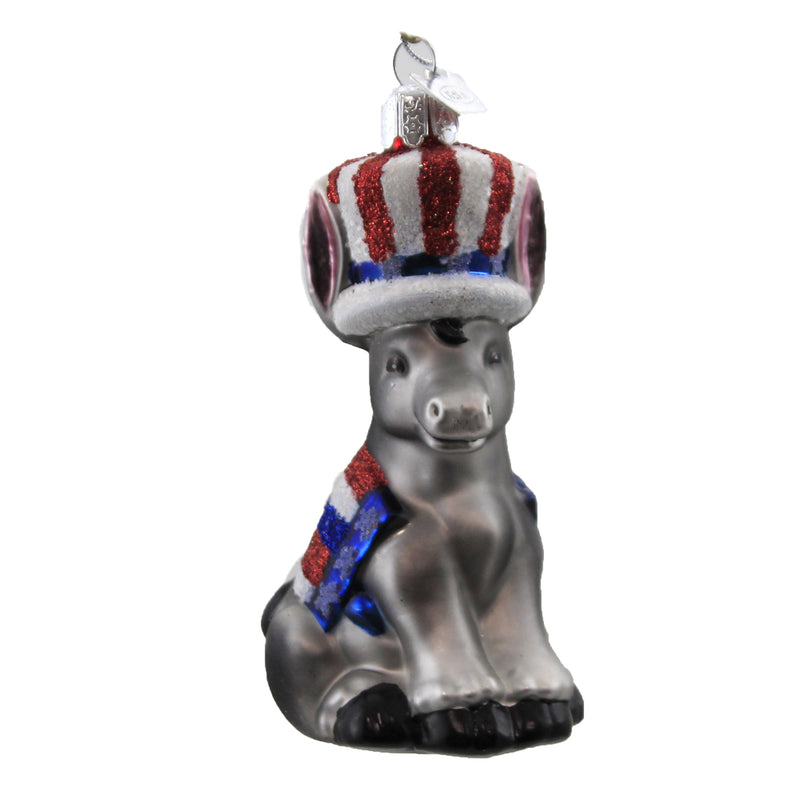 Patriotic  Donkey - One Ornament 4.25 Inch, Glass - Uncle Sam Hat Ornament Nb1592 (47368)
