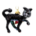 Black Glittered Cat - 1 Ornament 4.25 Inch, Glass - Ornament Halloween Feline 14161 (47469)