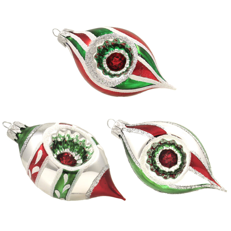 Santa Land Holiday Mint Petite Relectors - 3 Glass Ornaments 3.5 Inch, Glass - Ornament S/3 Drop Indent 20M1010 (48343)