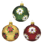 Santa Land Christmas Poinsettia Gold S/3 - 3 Glass Ornaments 4 Inch, Glass - Ornament Petite Flower Floral 20M1030 (48345)