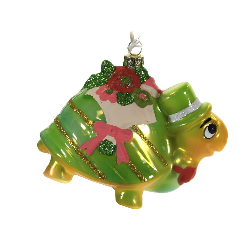 Holiday Ornament Flower Delivery Turtle Glass Retro Kitsch Floral Spring Go4218 (48829)