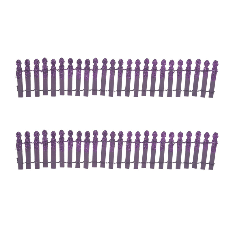 Department 56 Villages Ghoulish Purple Glitter Fence - Two Fence Sections 2.25 Inch, Wood - Halloween 6007704 (50849)