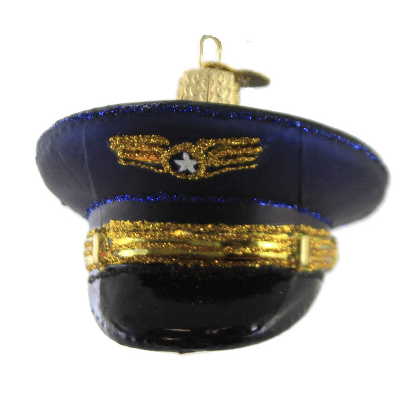 Old World Christmas Pilot's Cap - One Ornament 2.75 Inch, Glass - Friendly Skies Professional 32459 (51433)