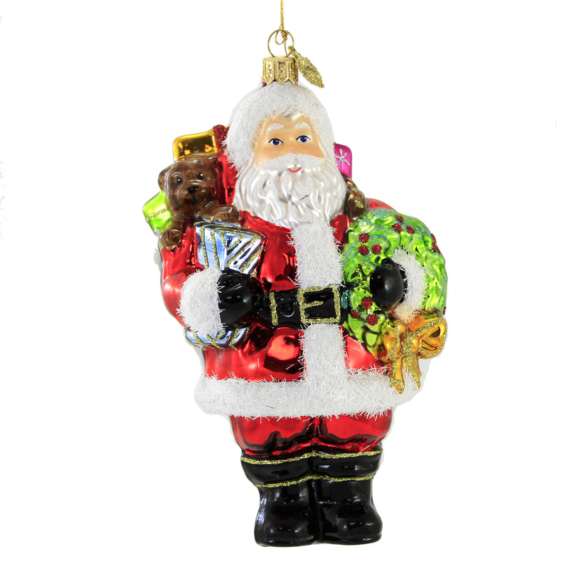 Huras Family Santa With Wreath - I Glass Ornament 7 Inch, Glass - Ornament Bag Gifts Christmas S377 (51894)