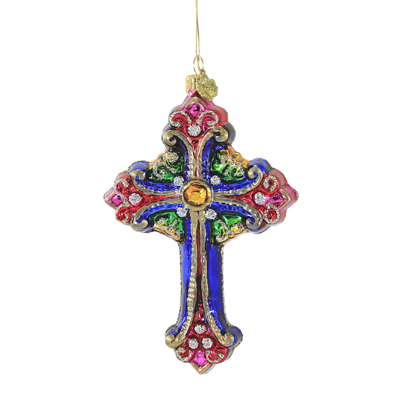 Huras Colorful Blessings Glass Ornament Relgious Cross K726 (51957)