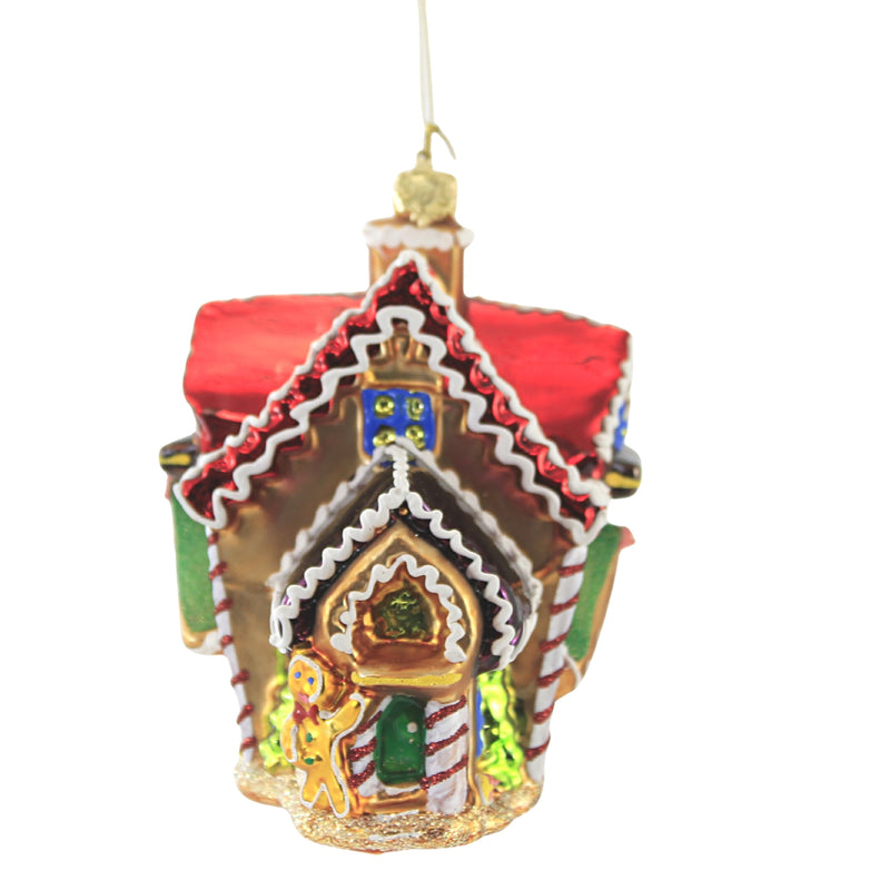 Huras Family Gingerbread House W/ Icing Roof - 1 Glass Ornament 5.25 Inch, Glass - Ornament Gumdrop Candy Cane S678 (51959)
