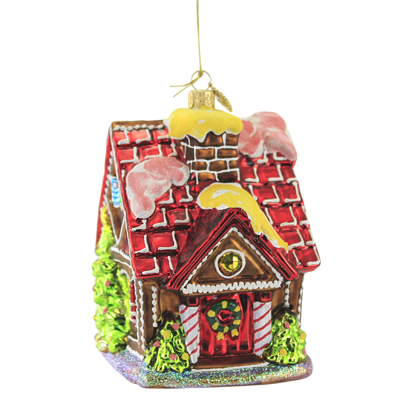Huras Family Cotton Candy Gingerbread House - 1 Glass Ornament 5.5 Inch, Glass - Ornament Candy Cane Gum Drop S748a (51960)