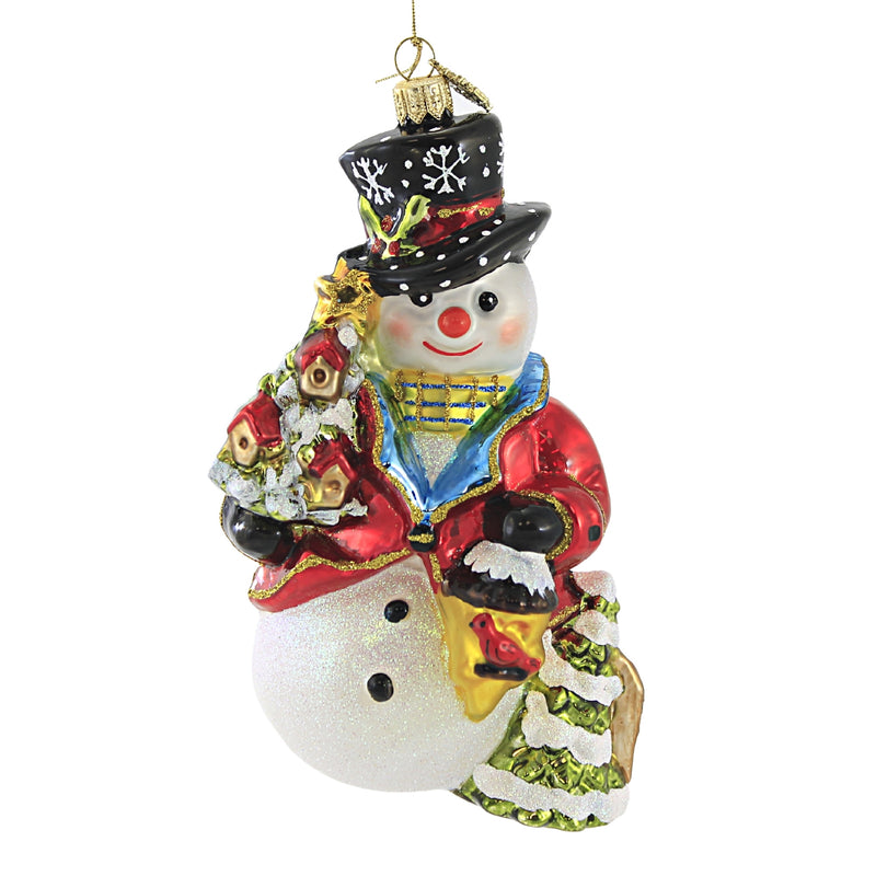 Huras Family Birds Best Friend Snowman - 1 Glass Ornament 6.75 Inch, Glass - Ornament Cardinal Birdhouse S693 (51965)