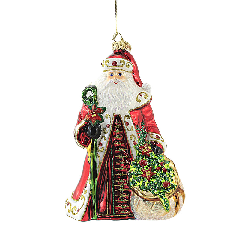 Huras Family Santa W/ Poinsettias Wreaths - 1 Glass Ornament 7.5 Inch, Glass - Ornament Floral Christmas S589a (52083)
