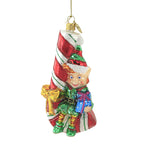 Huras Family Elf Sitting On A Candy Cane - 1 Glass Ornament 5.5 Inch, Glass - Ornament Sprite Christmas S754 (52091)