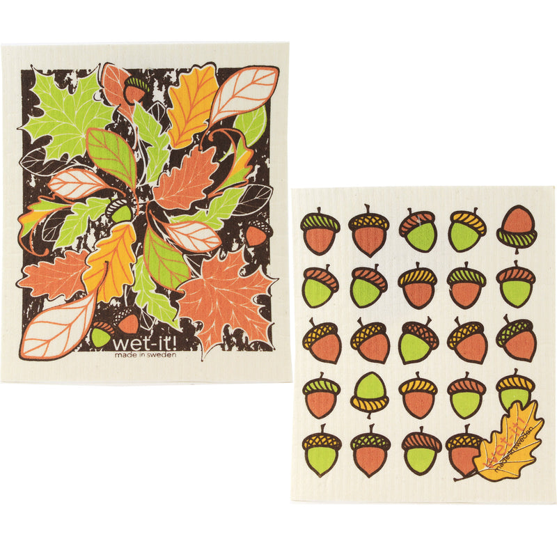 Beautiful Fall Leaves And Acorn - Two Swedish Dishcloths 7.75 Inch, Cellulose - Autumn Colors W1028*1041 (52177)