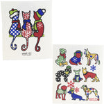 Christmas Cats And Dogs - Two Swedish Dishcloths 7.75 Inch, Cellulose - Eco Friendly W438*W446 (52182)