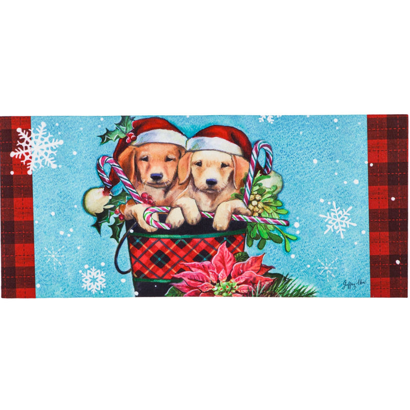 Christmas Christmas Puppy Bucket Mat Sassafras Lab Winter Poinsettia 431883 (52495)