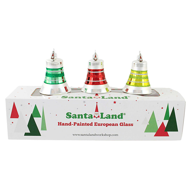 Santa Land Yuletide Splendor Bells Set / 3 - Box Set Of 3 Glass Ornaments 4 Inch, Glass - Ornament Christmas Set Boxed 21E1010 (52596)