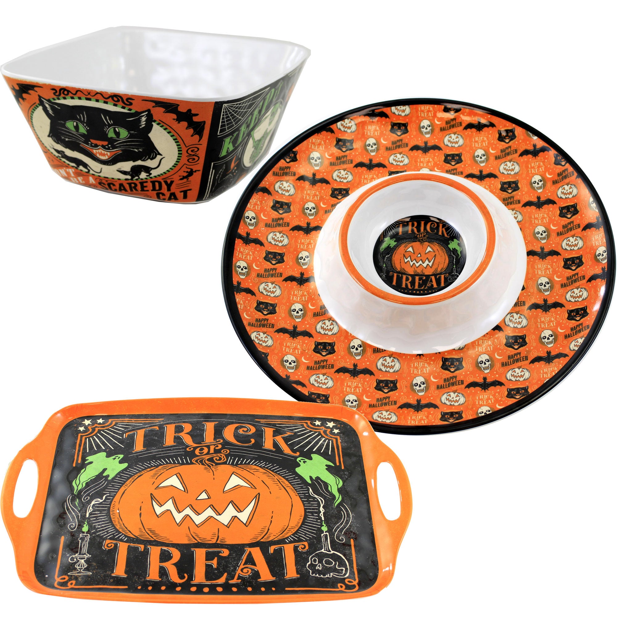 Halloween Melamine 4 Section Plates Divided Dish Trays Set of 2 Craft Trays  
