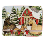Tabletop Homestead Christmas Platter Ceramic Barn Horse Winter Snow 37292 (52970)