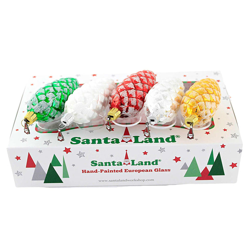 Santa Land Shimmering Woodland Splendor - 5 Pc Boxed Set Of Glass Ornaments 3.5 Inch, Glass - Ornament Boxed Set Nature 21E1060 (53076)