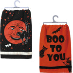 Ornage Moon & Boo To You - 2 Decorative Towels 28 Inch, Cotton - Halloween 100% Cotton Kitchel 101876*101875 (53093)
