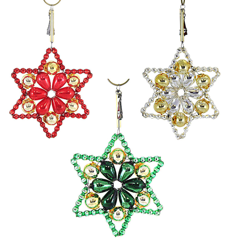 Santa Land Stars Of Christmas - Three Ornaments 3.5 Inch, Glass - Beaded 21R1080 (53584)