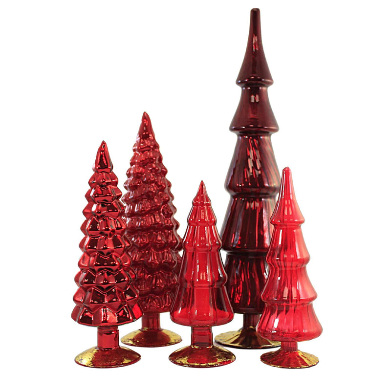 Cody Foster Red Hue Trees Set Of 5 - 5 Glass Trees 17.5 Inch, Glass - Christmas Valentines Village Decorate Decor Ms2040r (53923)