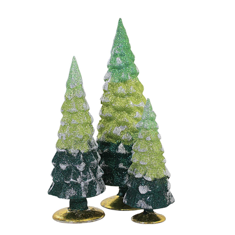 Christmas Green Glitter Gradient Trees Glass Set/3 Decorative Holiday Cd1607g (54297)