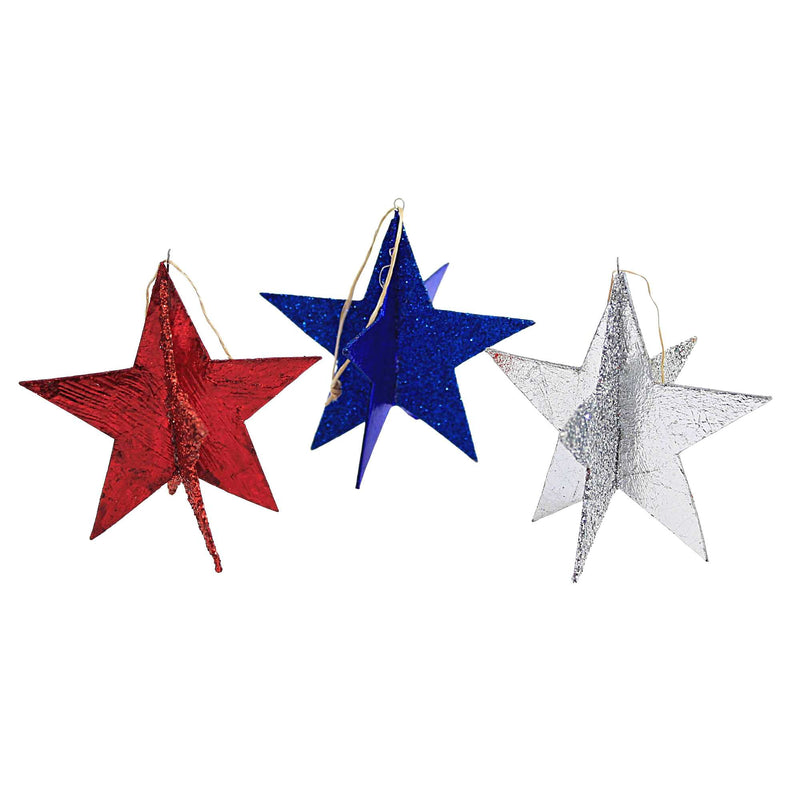 Bethany Lowe Americana Star Ornaments Set/3 - One Set Of 3 Decorative Star Ornaments 3 Inch, Paper - Patriotic Usa Decor Dimensional Tf1226 (54591)