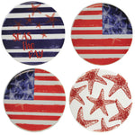 Patriotic Coasters - Set Of 4 Coasters 4 Inch, Ceramic - American Flag Starfish 20882 (55353)