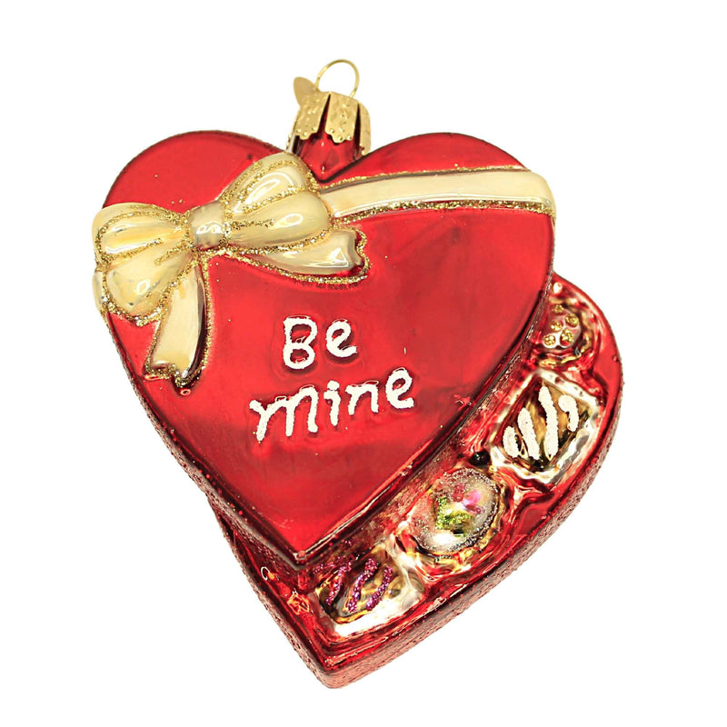 Old World Christmas Valentine Chocolates - One Ornament 4 Inch, Glass - Be Mine Heart 32540 (55771)