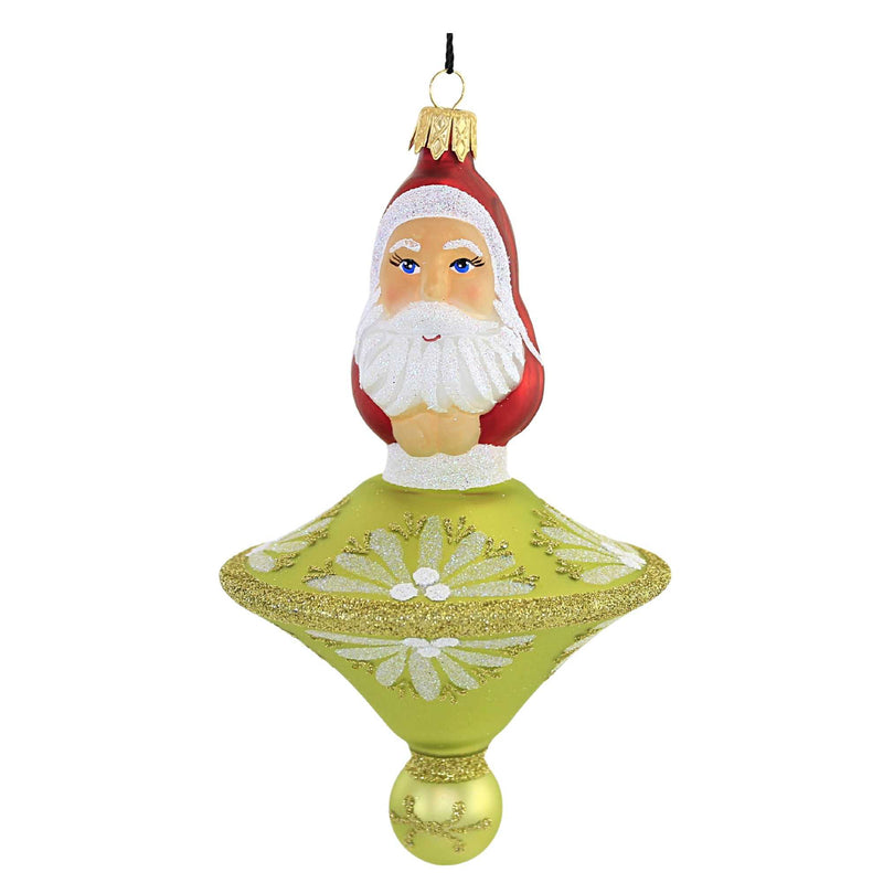 Chartreuse Spin Top St Nick - 1 Glass Ornament 6 Inch, Glass - Ornament Ufo Santa Sbk221045 (55893)
