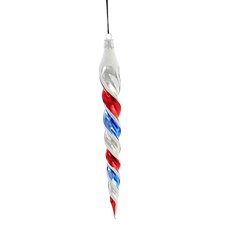 Red, Blue, Silver Twist Icicles - 3 Glass Ornaments 8 Inch, Glass - Ornaments Patriotic 3 Pc Set Sbk221052 (56148)