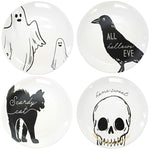 Tabletop Halloween Line Art Plates St/4 Black Cat Ghost Crow Skull R0232 (56431)